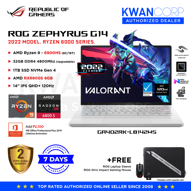 Asus ROG Zephyrus G14(2022) GA402RK-L8142WS AMD Ryzen 9 - 6900HS 32GB RAM RX6800S GDDR6 8GB 1TB SSD Gen 4 14"